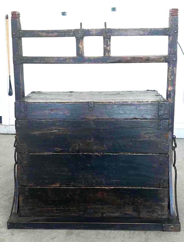Photo 1 of CHINESE ANTIQUE (POSSIBLY MING DYNASTY) SCHOLARS LUGGAGE WITH METAL HARDWARE  3’ x 20 1/2” x 42”