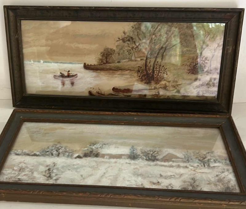 Photo 1 of ANTIQUE FRAMED WATERCOLORS, SIGNED S A MINTON, 1922, “LANDSCAPES” ARTWORK (LARGEST 16.5” x 7.5”)