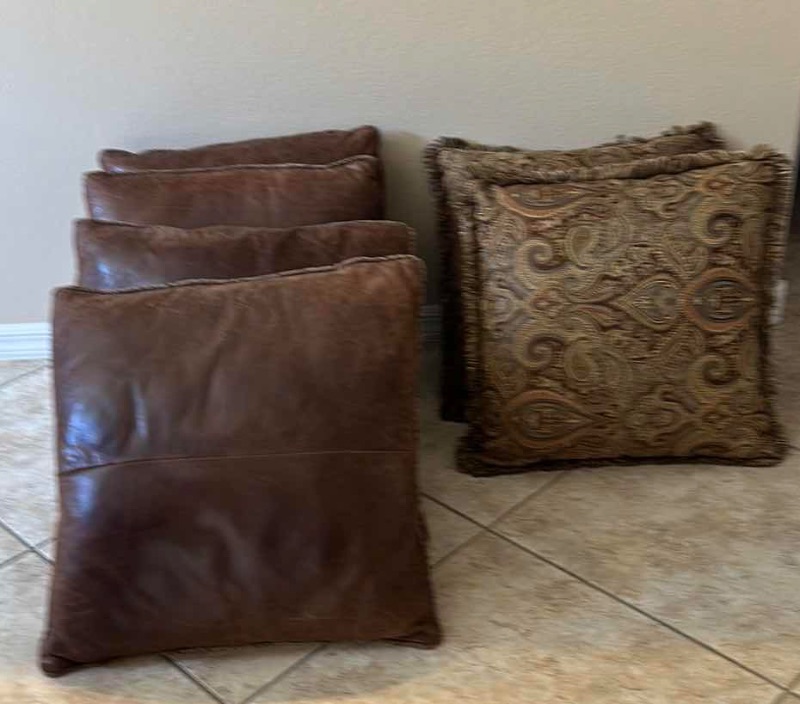 Photo 1 of ACCENT PILLOWS LEATHER AND FABRIC FOUR PCS AND TWO FABRIC PILLOWS