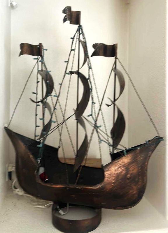 Photo 2 of LARGE TIN CLIPPER SHIP SCULPTURE WITH REMOVABLE LIGHTS 3‘ x 46”