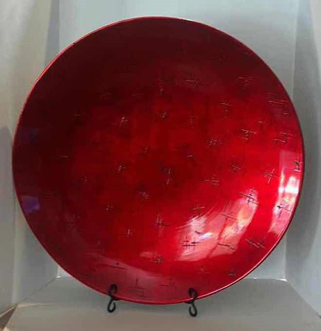 Photo 1 of HOME DECOR - Z GALLERIE LARGE RED PLATE ON STAND 26”