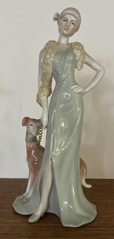 Photo 1 of PORCELAIN FIGURINE, SOPHISTICATED WOMAN WITH DOG "H11”