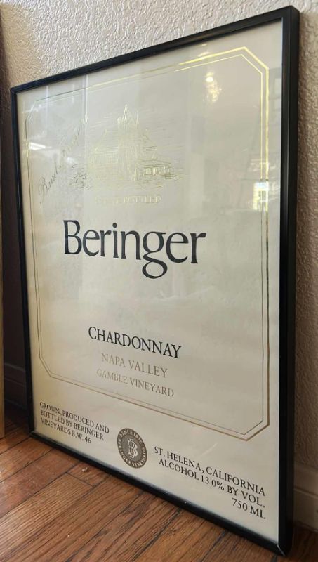 Photo 7 of FRAMED "BERINGER BARREL LABEL" CHARDONNAY NAPA VALLEY ARTWORK 16” x 20 1/2”