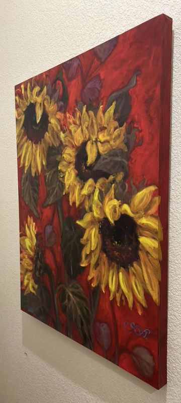 Photo 1 of STRETCHED CANVAS SUNFLOWER SIGNED ARTWORK 27” x 35”