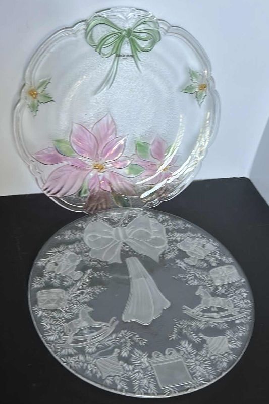 Photo 1 of 2 ROUND GLASS/CRYSTAL SERVING PLATES - CHRISTMAS  14.5” ROUND