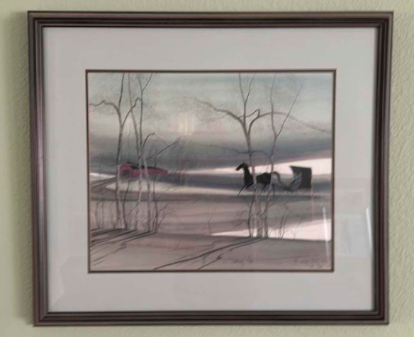 Photo 1 of WOOD-FRAMED, WATERCOLOR, SHADOWY RIDE, NUMBERED AND SIGNED ARTWORK , 32 1/2“ x 28.5” APPRAISAL $400-500