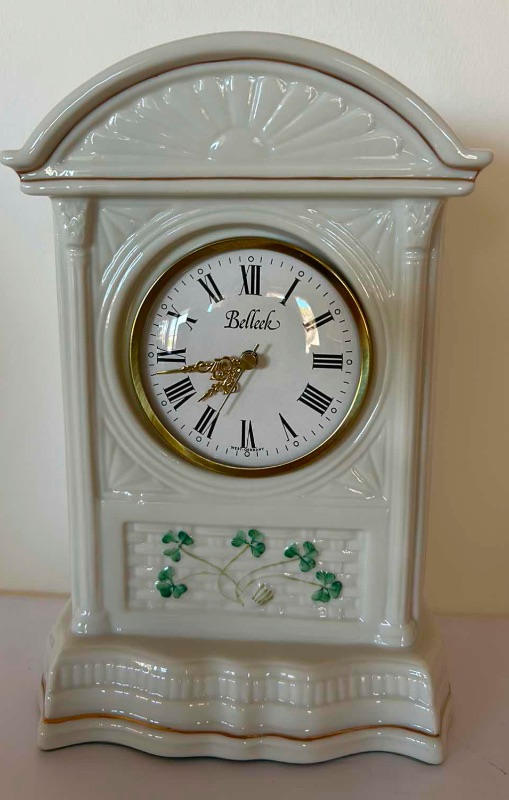 Photo 1 of BELLEEK HANDPAINTED PORCELAIN GLENVEIGH MANTEL CLOCK H 9.75”