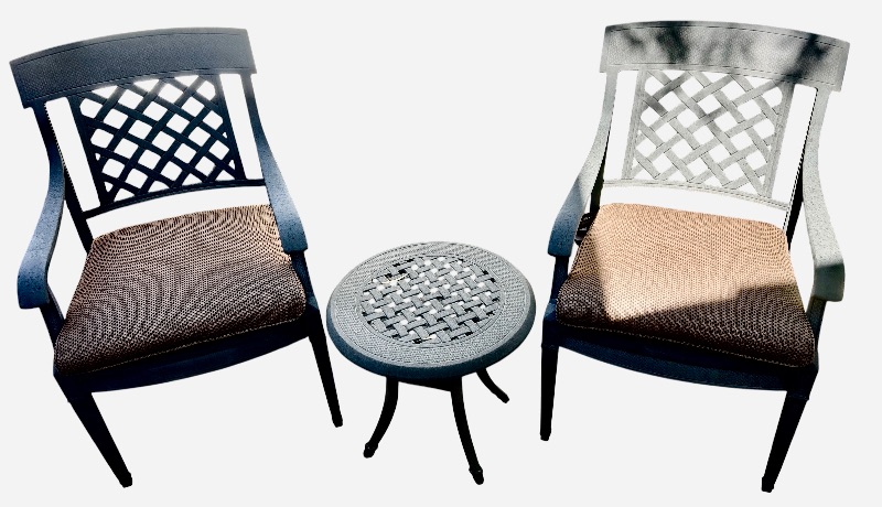 Photo 1 of 2 HEAVY METAL OUTDOOR PATIO CHAIRS H37” & TABLE 30” x 29”