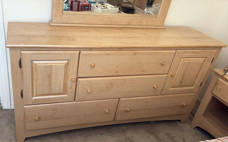 Photo 1 of WOOD DRESSER WITH MIRROR 62” X 17” X 77”H