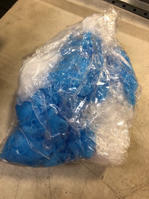 Photo 2 of Loofah Lord 20 Blue and White Bath or Shower Sponge Loofahs Pouf Medium Mesh Wholesale Bulk LOT Blue, White 20