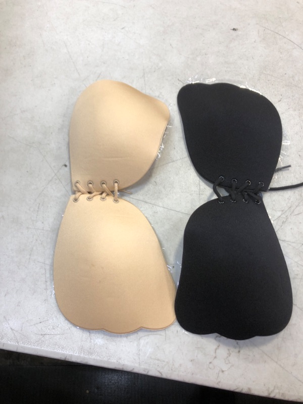 Photo 2 of 2PK Sticky Bra Strapless Push-up Plus-Size - Self Adhesive Stick on Backless Invisible Sculpt Bra  SIZE D Cup Black Beige