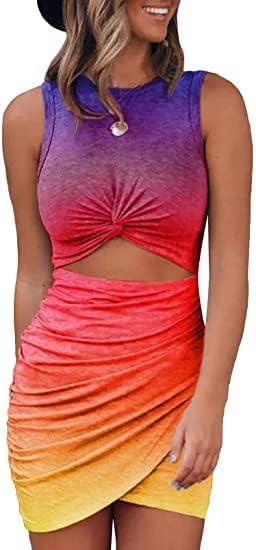 Photo 1 of Acelitt Women's 2023 Summer Sleeveless Tank Dresses Cut Out Twist Bodycon Wrap Party Evening Mini Dress, SIZE M 