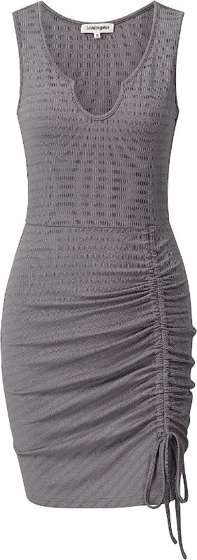 Photo 1 of Leadingstar Womens Ruched Bodycon Mini Short Dress Sleeveless Ribbed Knit Notched Neck Party Club Tank Dresses, SIZE L 