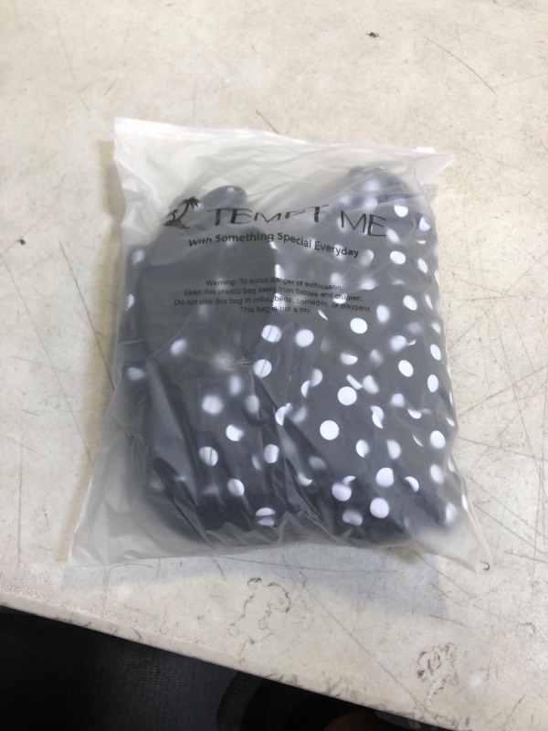 Photo 1 of Tempt Me Women One Piece Swimsuit High Neck Plunge Mesh Ruched Monokini Swimwear , SIZE Large Black Polka Dot