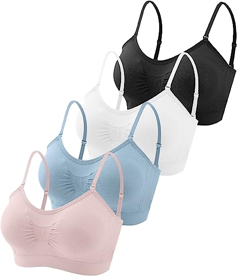 Photo 1 of 4 Pieces V Neck Padded Bralette Cami Bra Wireless Tank Top Bra Sports Bra with Adjustable Straps, SIZE M 