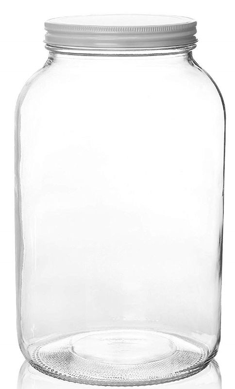Photo 1 of  1 Gallon Glass Large Mason Jars Wide Mouth with Airtight Metal Lid, Safe for Fermenting Kombucha Kefir Kimchi, Pickling, Storing and Canning, Dishwasher Safe, Made in USA By Kitchentoolz White Lid