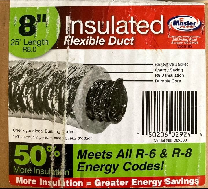 Photo 2 of $64.    NEW MASTER FLOW INSULATED FLEXIBLE DUCT 8" X 25’