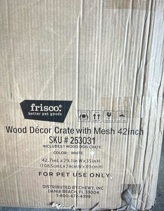 Photo 2 of NIB FRISCO BY CHEWY WHITE WOOD DECOR CRATE W MESH 42” SKU#253031