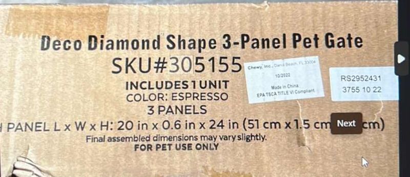 Photo 3 of DECO DIAMOND SHAPE EXPRESSO 3-PANEL PET GATE SKU #305155