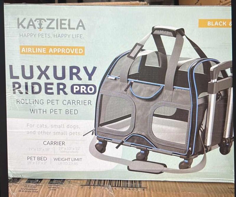 Photo 3 of KATZIELS LUXURY BLACK RIDER ROLLING PET CARRIER W PET BED