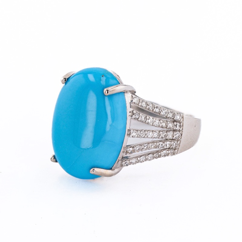 Photo 3 of 10.34ct Turquoise and 0.55ctw Diamond 14K White Gold Ring RN035266 (Approx. Size 6-7) W. MSRP APPRAISAL 