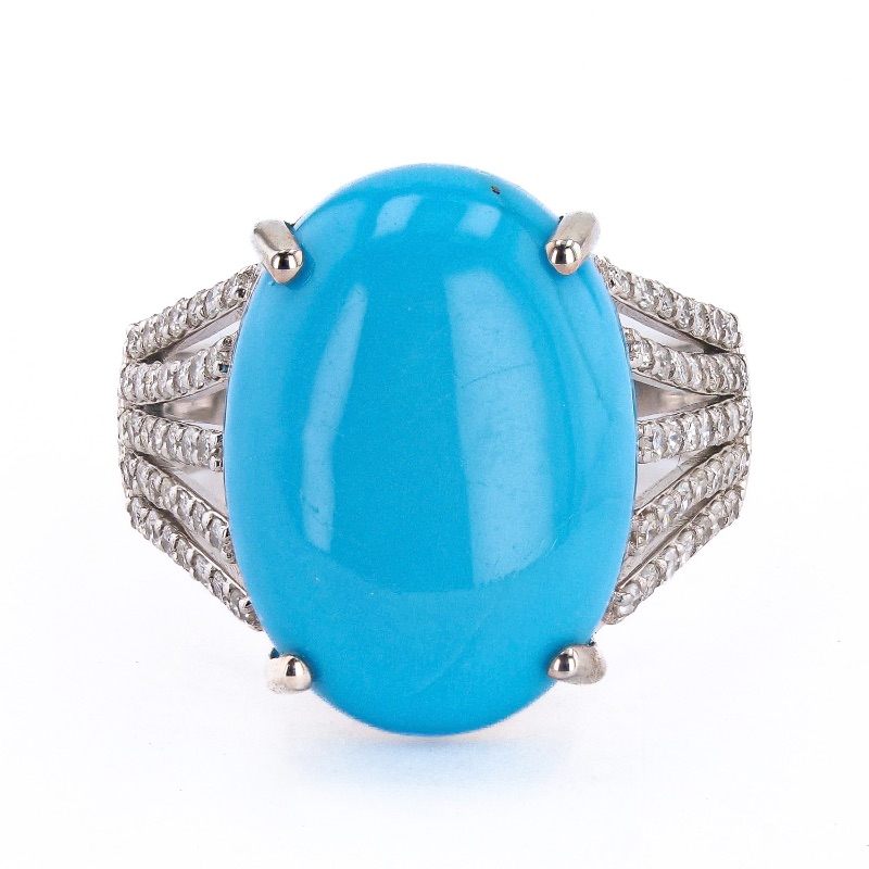 Photo 1 of 10.34ct Turquoise and 0.55ctw Diamond 14K White Gold Ring RN035266 (Approx. Size 6-7) W. MSRP APPRAISAL 