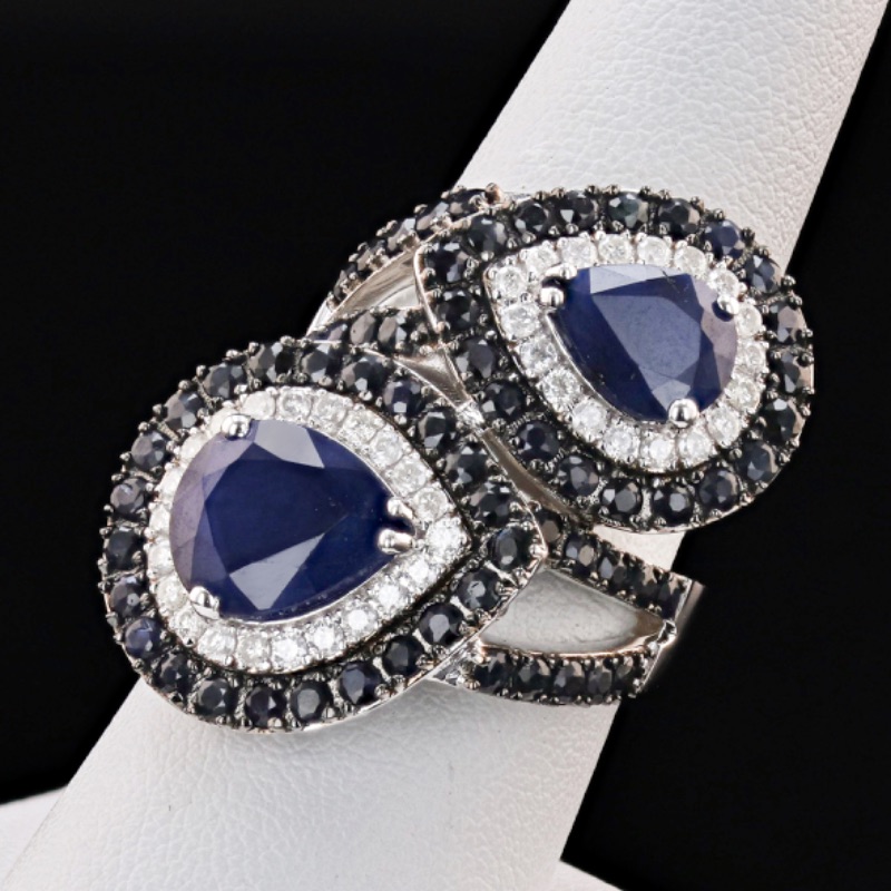 Photo 2 of 8.51ctw Blue Sapphire and 0.60ctw Diamond 14K White Gold Ring W MSRP Appraisal (Approx. Size 6-7) RN031495