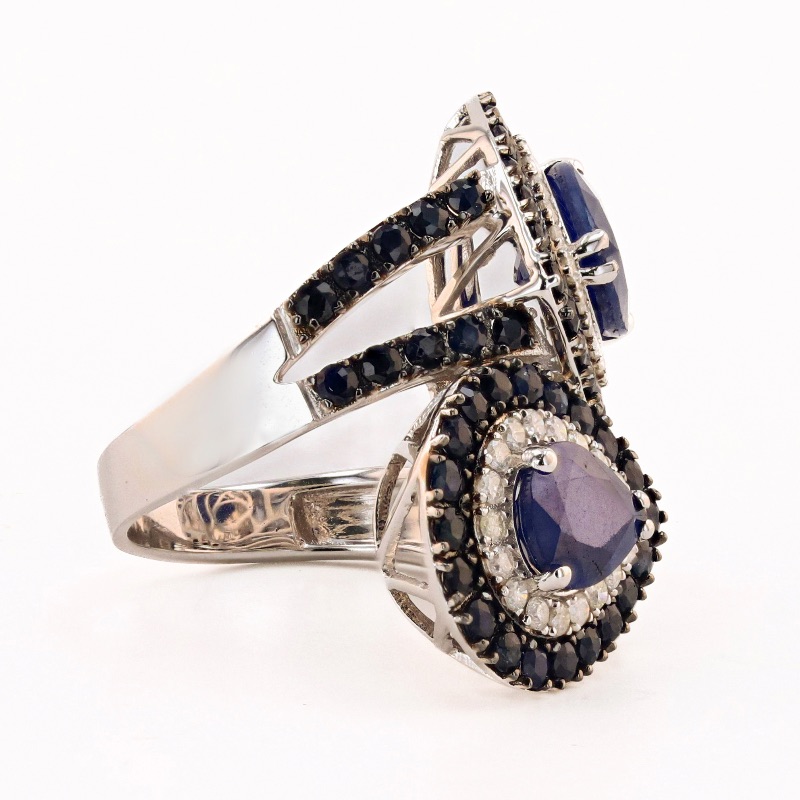 Photo 3 of 8.51ctw Blue Sapphire and 0.60ctw Diamond 14K White Gold Ring W MSRP Appraisal (Approx. Size 6-7) RN031495