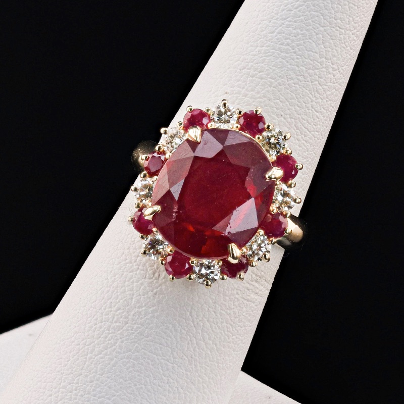 Photo 1 of 11.14ct Ruby and 0.64ctw Diamond 14K Yellow Gold Ring W. MSRP Appraisal (Approx. Size 6-7) RN031327