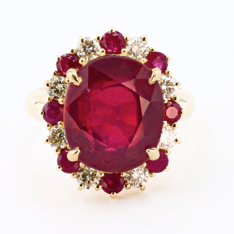 Photo 2 of 11.14ct Ruby and 0.64ctw Diamond 14K Yellow Gold Ring W. MSRP Appraisal (Approx. Size 6-7) RN031327