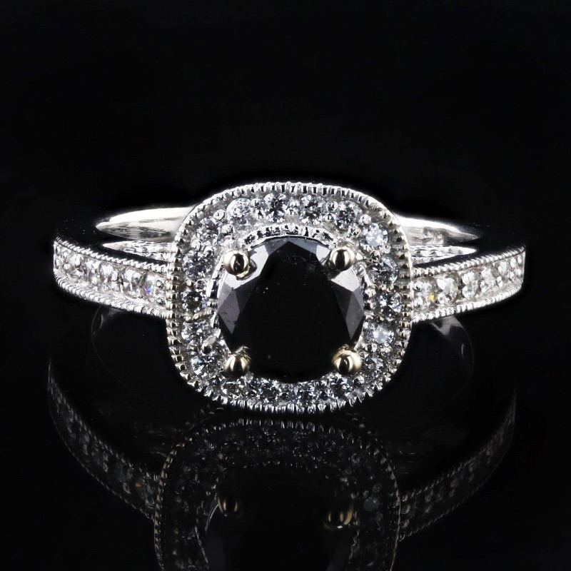 Photo 1 of 1.24ct CENTER Black Diamond 14K White Gold Ring 1.60ctw Diamonds w MSRP Appraisal (Approx. Size 6-7)  RN932175