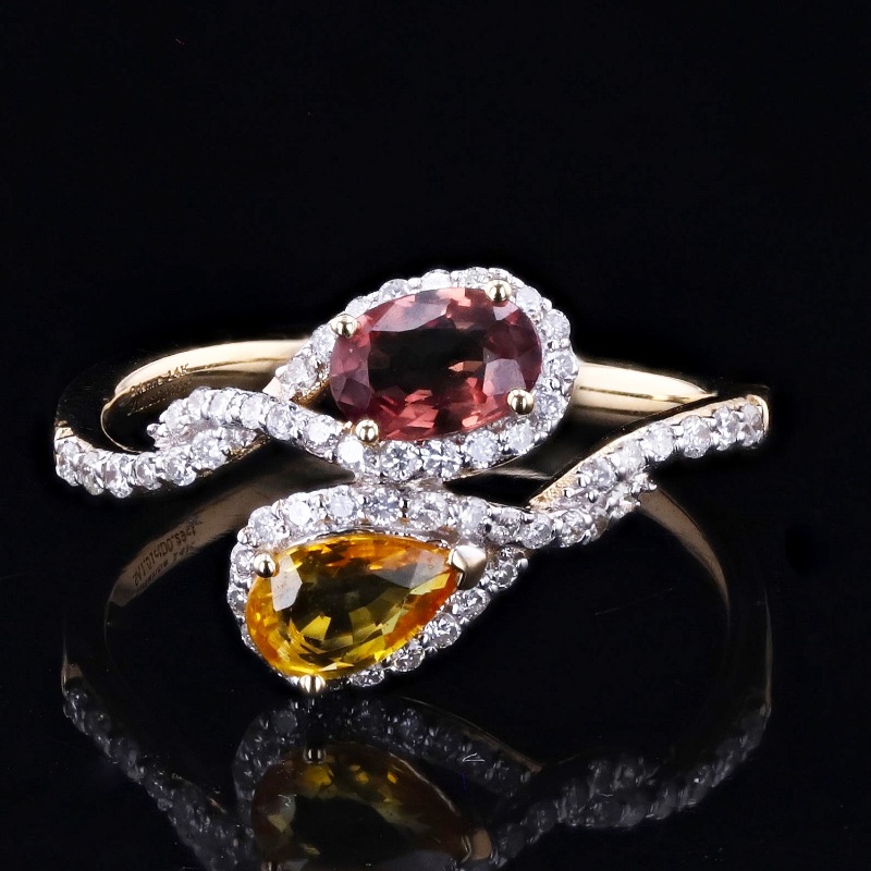 Photo 2 of 1.01ctw Yellow and Reddish Orange Sapphire and 0.29ctw Diamond 14K Yellow Gold Ring  (APPROX SIZE 6-7) W MSRP APPRAISAL RN030212