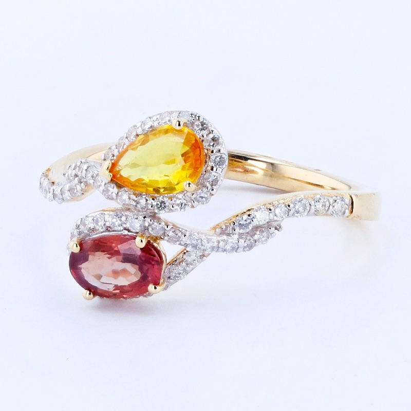 Photo 1 of 1.01ctw Yellow and Reddish Orange Sapphire and 0.29ctw Diamond 14K Yellow Gold Ring  (APPROX SIZE 6-7) W MSRP APPRAISAL RN030212