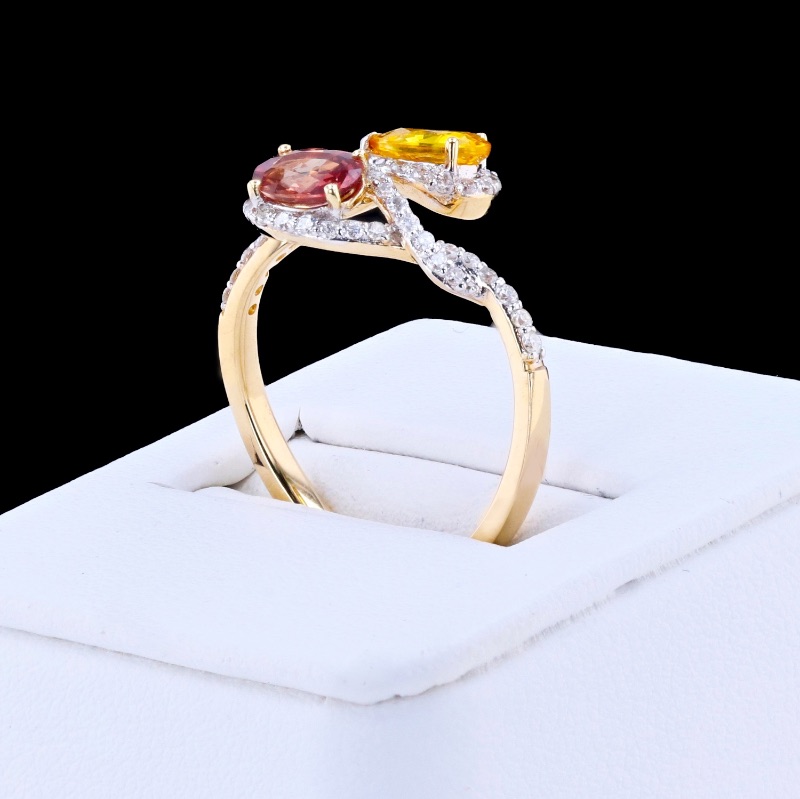 Photo 3 of 1.01ctw Yellow and Reddish Orange Sapphire and 0.29ctw Diamond 14K Yellow Gold Ring  (APPROX SIZE 6-7) W MSRP APPRAISAL RN030212