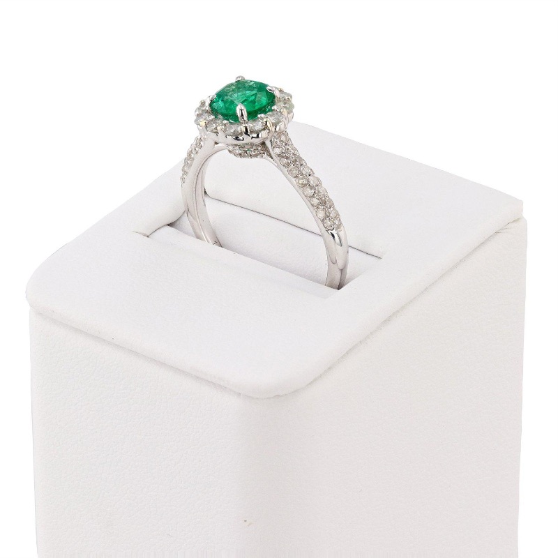 Photo 3 of 0.82ct Emerald and 0.63ctw Diamond 14K White Gold Ring W. MSRP Appraisal (Approx. Size 6-7) RN025085