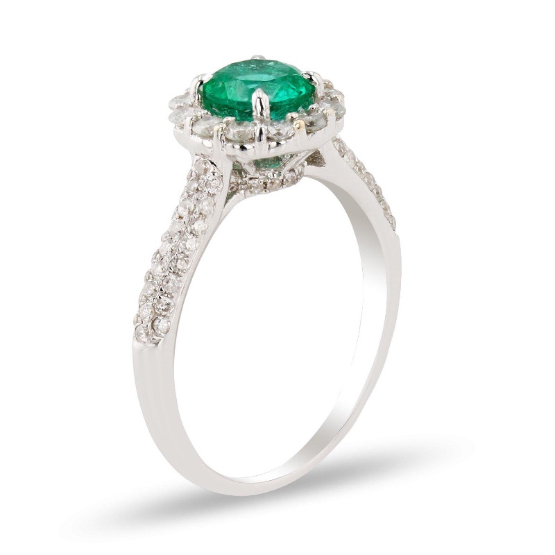 Photo 2 of 0.82ct Emerald and 0.63ctw Diamond 14K White Gold Ring W. MSRP Appraisal (Approx. Size 6-7) RN025085