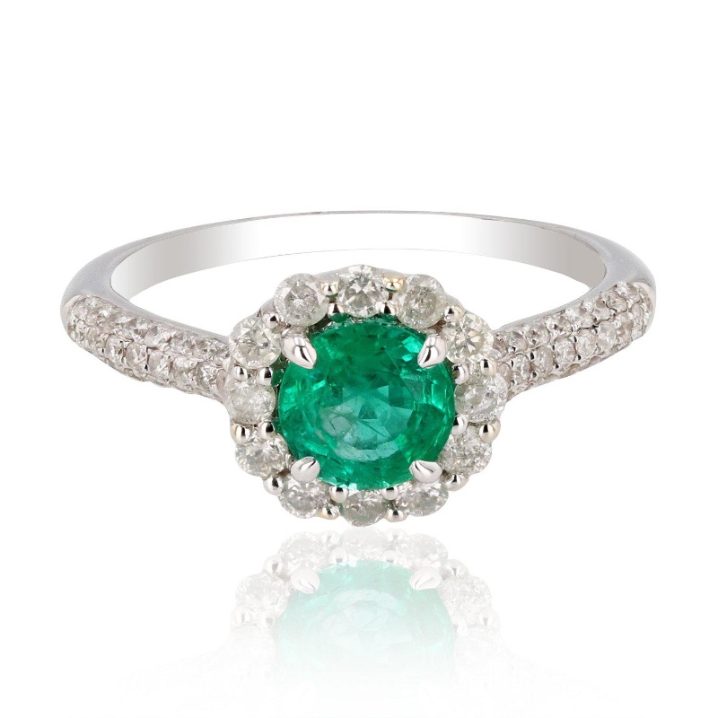 Photo 1 of 0.82ct Emerald and 0.63ctw Diamond 14K White Gold Ring W. MSRP Appraisal (Approx. Size 6-7) RN025085