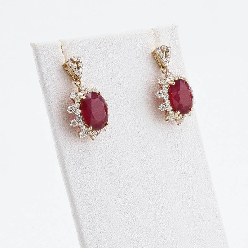 Photo 3 of 13.02ctw Ruby and 2.28ctw Diamond 14K Yellow Gold Earrings w. MSRP Appraisal  ER007018