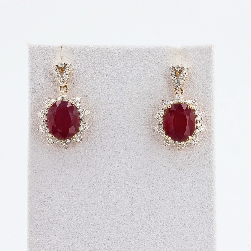 Photo 1 of 13.02ctw Ruby and 2.28ctw Diamond 14K Yellow Gold Earrings w. MSRP Appraisal  ER007018