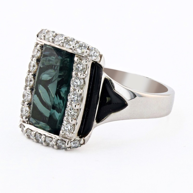 Photo 1 of 3.43ct Tourmaline and 0.72ctw Diamond 18K White Gold Ring W. MSRP Appraisal (Approx. Size 6-7) RN031797