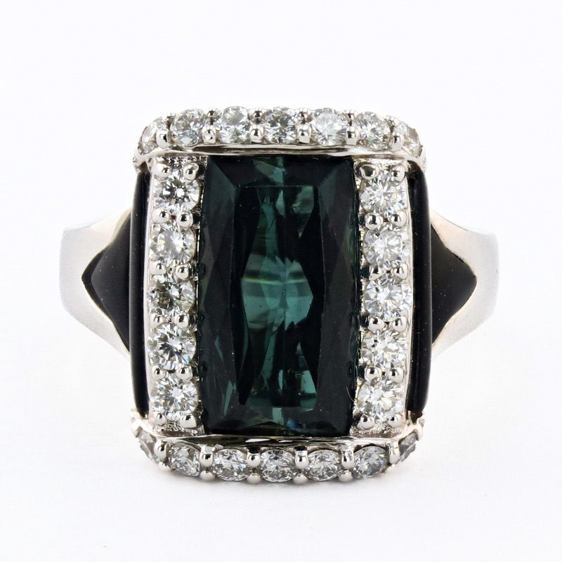 Photo 2 of 3.43ct Tourmaline and 0.72ctw Diamond 18K White Gold Ring W. MSRP Appraisal (Approx. Size 6-7) RN031797