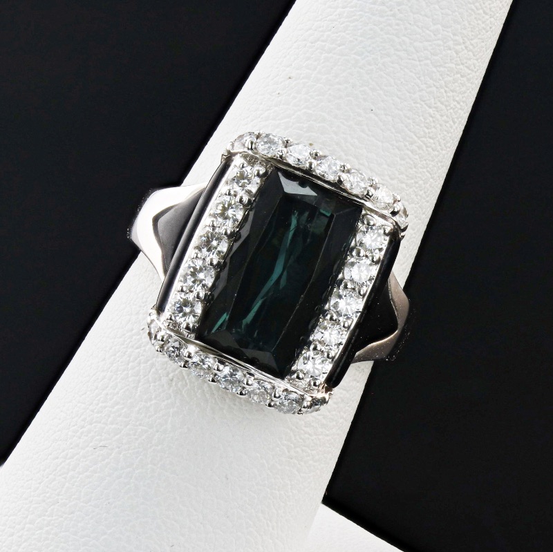 Photo 1 of 3.43ct Tourmaline and 0.72ctw Diamond 18K White Gold Ring W. MSRP Appraisal (Approx. Size 6-7) RN031797