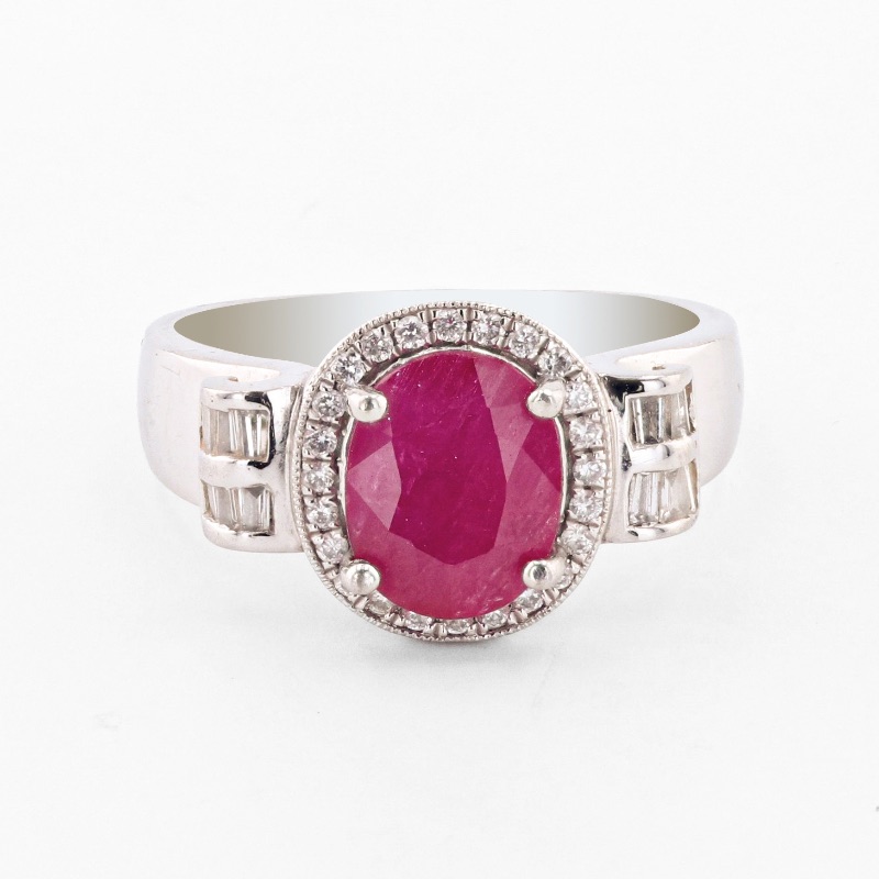 Photo 1 of 3.13ct Ruby and 0.37ctw Diamond Platinum Ring W. MSRP Appraisal (Approx. Size 6-7). RN031699