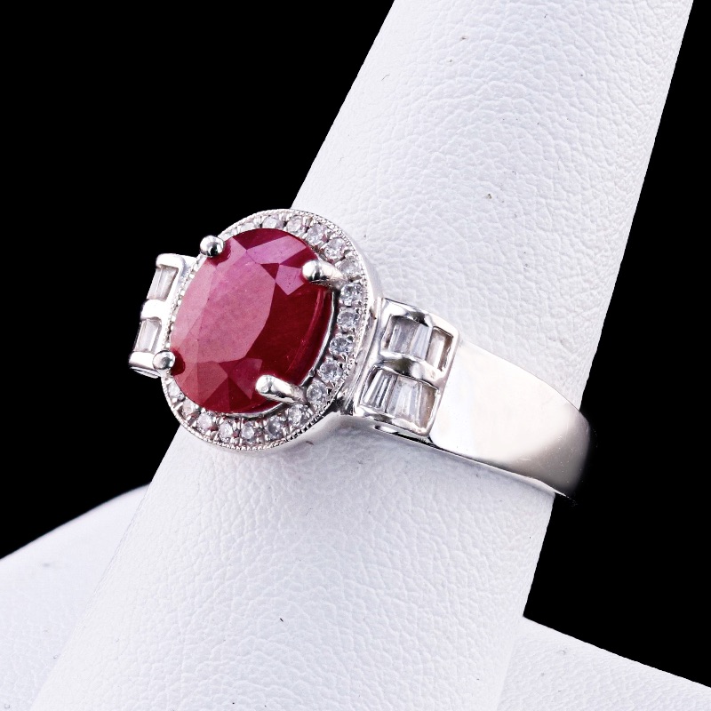 Photo 3 of 3.13ct Ruby and 0.37ctw Diamond Platinum Ring W. MSRP Appraisal (Approx. Size 6-7). RN031699