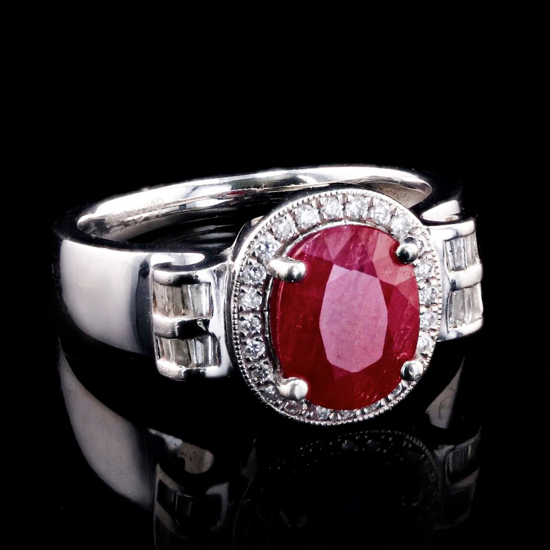 Photo 2 of 3.13ct Ruby and 0.37ctw Diamond Platinum Ring W. MSRP Appraisal (Approx. Size 6-7). RN031699