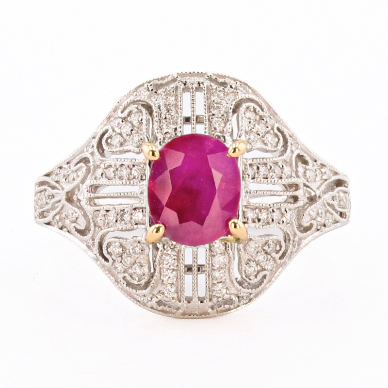 Photo 2 of 1.21ct BURMA Ruby and 0.23ctw Diamond 18K White and Yellow Gold Ring W. MSRP Appraisal (Approx. Size 6-7)   RN033315

