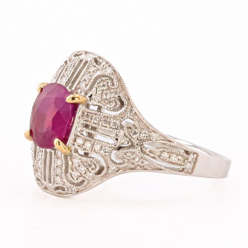 Photo 1 of 1.21ct BURMA Ruby and 0.23ctw Diamond 18K White and Yellow Gold Ring W. MSRP Appraisal (Approx. Size 6-7)   RN033315

