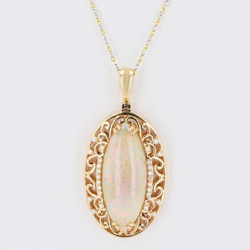Photo 2 of 12.20ct Multi-Color Opal and 0.29ctw Diamond 14K Yellow Gold Pendant W MSRP Appraisal  NK014880