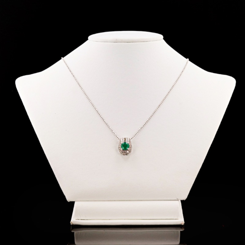 Photo 3 of 1.18ct Emerald and 0.93ctw Diamond 18K White Gold Pendant W. MSRP Appraisal  NK014511