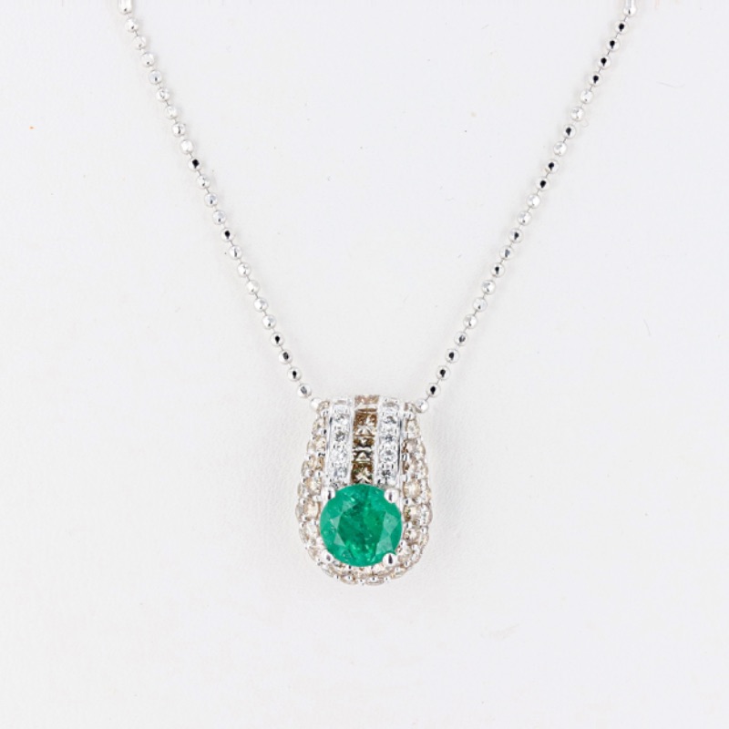 Photo 1 of 1.18ct Emerald and 0.93ctw Diamond 18K White Gold Pendant W. MSRP Appraisal  NK014511